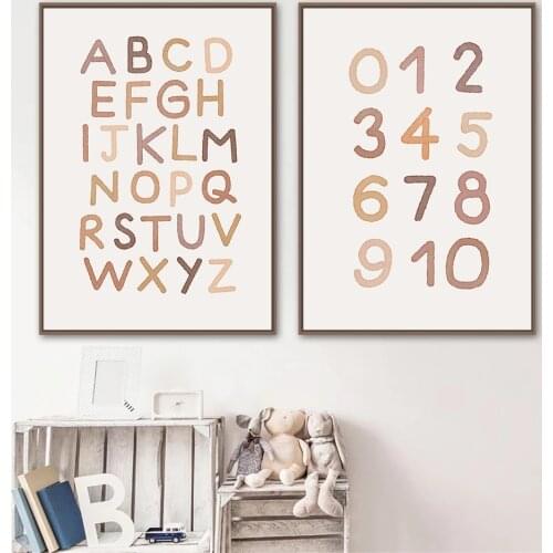 Alphabet And Number Posters Canvas Painting Nursery Print ABC Wall Art Poster Education Picture Nordic Kids Room Home Decoration