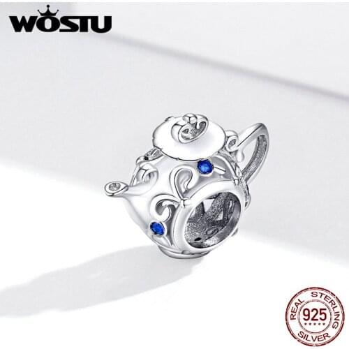 WOSTU 925 sterling Silver Charm Hollow Teapot Bead fit Original charms beads 925 Bracelet DIY women Jewelry make gift