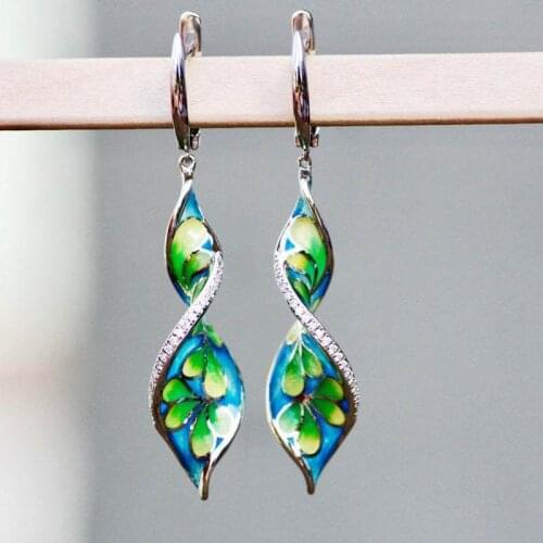 BLACK ANGEL Vintage Colorful Blue Green Enamel Egg Flowers Clip Earrings 2020 New 925 Silver Fashion Ear Jewelry Wholesale