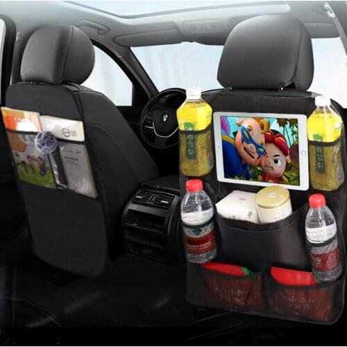 Black Car Backseat Organizer Multifunction Oxford Cloth Car Interior Storage Bag with Tablet Holder and Water Cup Drink Rack