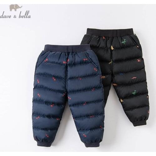 DBZ16343 dave bella winter unisex down pants baby fashion cartoon pockets padded trousers children high quality down trousers