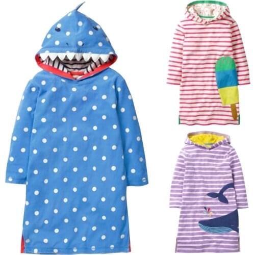 Shark Baby Girl Clothes Autumn Hooded Children One-Piece Dress Girls Costumes Jumper Kids Sweater Outfits Hoodies Top 1 3 5 7 9Y