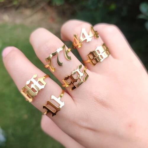 Gothic Angel Number Rings For Women Stainless Steel 444 555 666 777 Number Ring Adjustable Finger Ring Aesthetic Jewelry Anillos