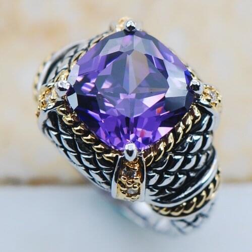 Purple Crystal Zircon 925 Sterling Silver Top Quality Fancy Jewelry wedding Ring Size 6 7 8 9 10 F1181