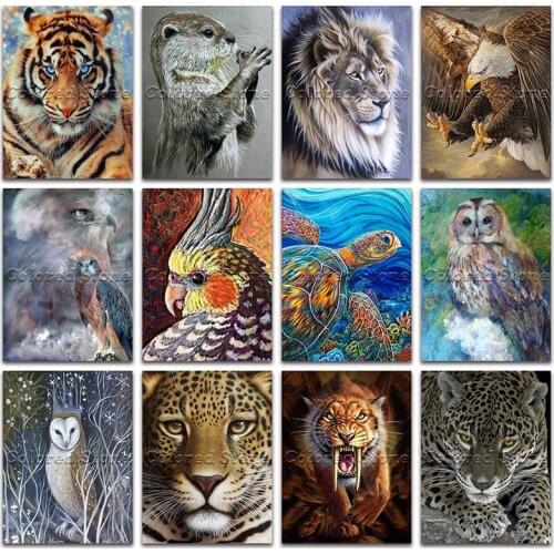5D Full Square Diamond painting embroidery Cross stitch Tiger lion eagle parrot tortoise owl leopard DIY Round Drill mosaic 478