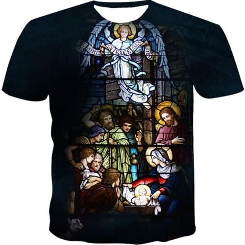 Summer T-Shirt Mens Womens 2021 Fashion Stitching 3D T-Shirt Printing Short-Sleeved Retro Painting Printed T-Shirt Men