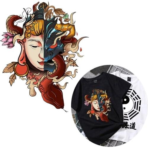 Fashionable Indian style Double Buddha Heat Transfer Sticker Patch On Clothes DIY Washable Applique On Clothing Custom Patch
