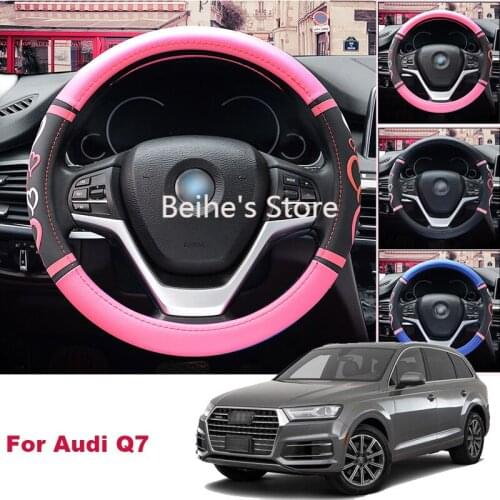 For Audi Q7 Non-slip Car Steering Wheel Cover PU Leather 38CM Size M Size Lovey Sweetheart steering wheel cover