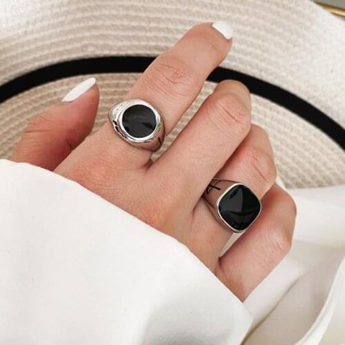 Punk Hip Hop Geometric Oval Square Goth Black Resin Mold Finger Rings For Women Special Personality Design Fashion Jewelry Gift