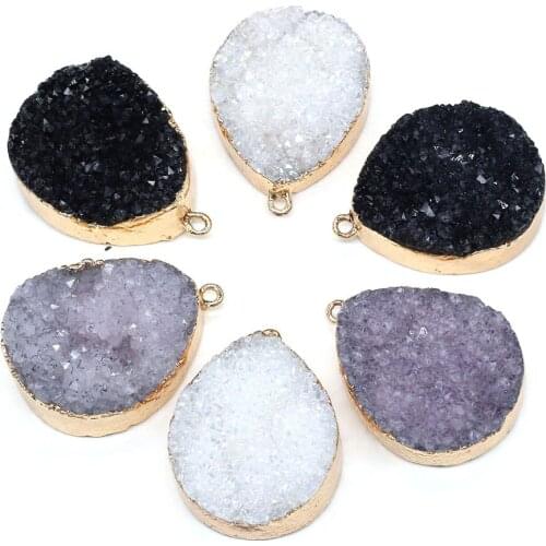 Natural Agates Stone Pendants Waterdrop Shape Druzy Crystal Agates Stone Charms for Jewelry Making Necklace Bracelet Gift