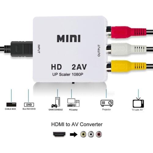 NEW HDMI-compatible to AV RCA Audio Video Converter AV/CVSB L/R Video Box HD 1080P 60Hz HDMI2AV Support NTSC PAL Output HDMIAV