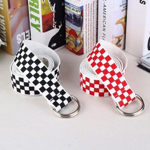 New Fashion Chic Waist Strap Casual Men Women Checkerboard Canvas D Ring Belt Plaid Waist Strap Waistband