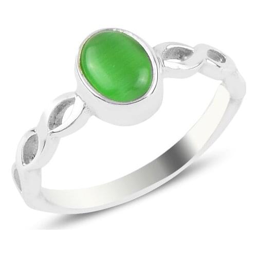 Silverlina Silver Green Cat 'S Eye Engagement Ring