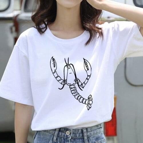 Cute LobsterlingT Shirt Women Summer Fashion Tops TShirts Short Sleeve Round Nack T-Shirts Leisure Top Tee Casual Ladies Tshirt
