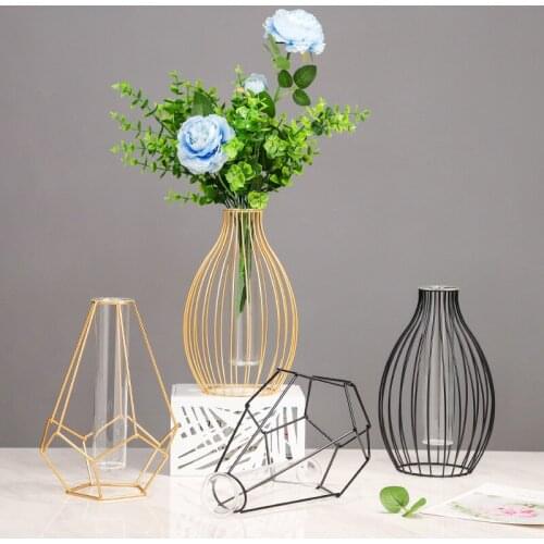 Nordic Simple Iron Geometric Vase Home Desktop Decoration Green Rose Flower Vases for Decoration Bathroom Accessories