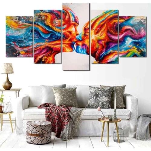 Modern Abstract Art Wall Poster Couple Kiss Printing Canvas Painting Home Decoration Living Room Mural Five Piece Set Frameless
