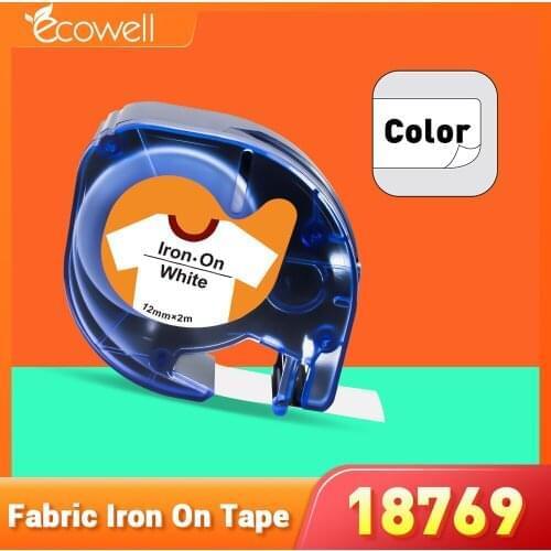 Ecowell 12mm 18769 Fabric Iron-On Label for Dymo LetraTag 18769 18768 18771 tape Black on White for LT-100H LT-100T label maker