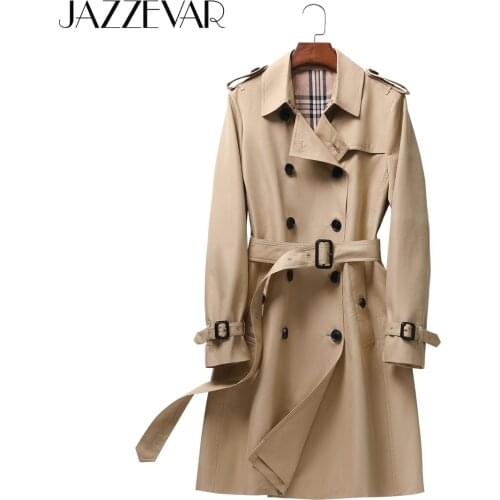 JAZZEVAR 2021 New Autumn Woman England Style Classic Double Breasted Khaki Trench Coat Female Waterproof Outerwear Office Laday