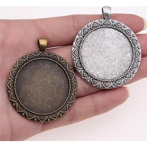 WYSIWYG 2pcs 35mm Inner Size Vintage Antique Bronze Antique Silver Color Cameo Cabochon Base Setting For Jewelry Making