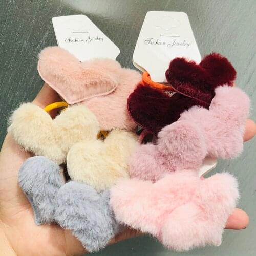 2Pcs/set Heart-shaped Plush Hair Accessories Children Rubber Bands Scrunchies Elastic Hair Bands Girls Headband Decorations Ties