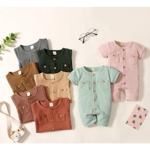2021 Summer Newborn Infant Baby Clothes Baby Boy Girl Cotton Short Sleeve Solid Romper Jumpsuit Casual Baby Clothes 5 Color