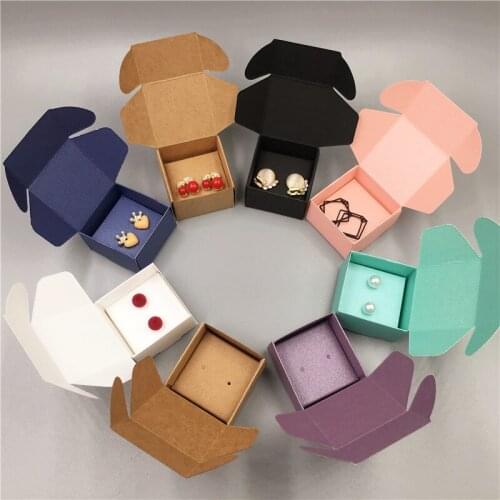 4x4x2.5cm 24Pcs+24Cards Handmade Colorful Kraft Paper Candy Earrings Box For Studs Jewelry Accessories Package Store Display Box