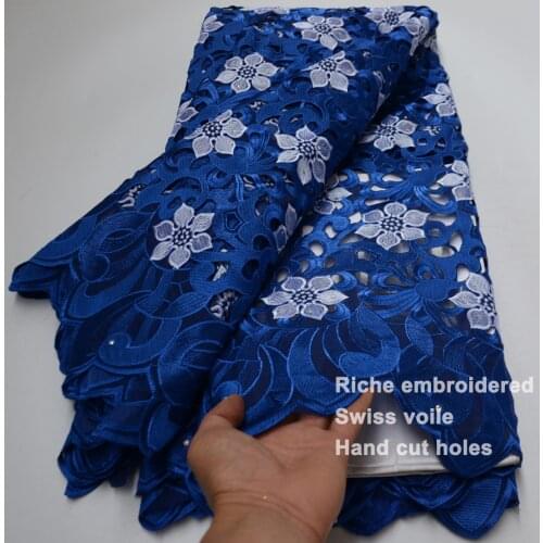 5yards/pc) High quality hand cut African cotton lace rich embroidered Swiss voile lace fabric for party dress CLP492