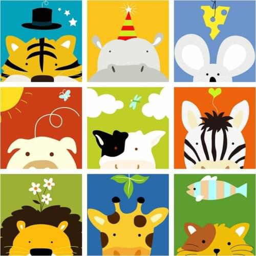 SJDIYDP Diamond Painting Full Square/Round Cartoon Animals Diamond Embroidery Mosaic Crafts Kit Cross Stitch Kid Room Decoration