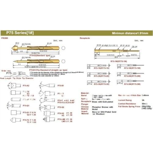 FREE SHIPPING 100PCS/LOT P75-1D 16.54MM PCB BARE BOARD TEST PROBES