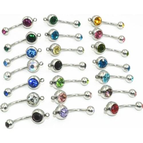 Free shippment 100pcs Body Jewelry -Double Gems Navel Belly Rings with one hook for DIY Pendants