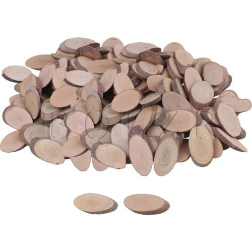 BQLZR 200pcs Oval Shaped Pine Wood Slice Circle with Tree Bark 4x2x0.5cm