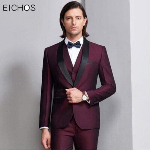 Brand Suits Men 2019 Fashion Shawl Collar Tuxedo Jacket Costume Two Pieces Slim Fit Burgundy Blue For Wedding Men Suit S-5XL