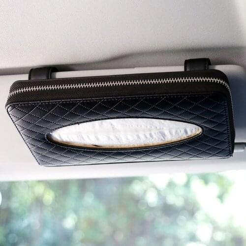 Black Sun Visor Type Towel Paper Case for Car Interior Styling Accessories High Quality Leather Car Tissue Box