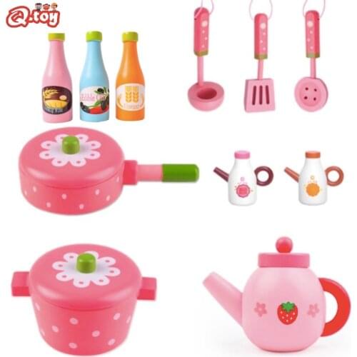 Wooden kitchen toy girls pretend role play Montessori Educational Toys accessories utensils play set for kids Christmas gift