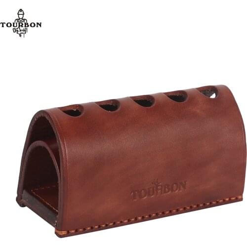 Tourbon Premium Genuine Leather Pen Pencil Holder Organizer 5 Holders Storage for Desktop Stand Office