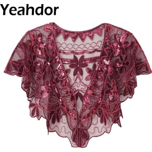 Elegant Womens 1920s Vintage Shawl Sequin Beaded Wrap Lady Embroidery Cover Ups Bridal Shrug Cocktail Party Wedding Accessories