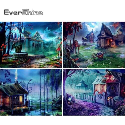 EverShine 5D DIY Diamond Painting Landscape Picture Of Rhinestone Handicraft Diamond Embroidery House Mosaic Needlework Wall Art