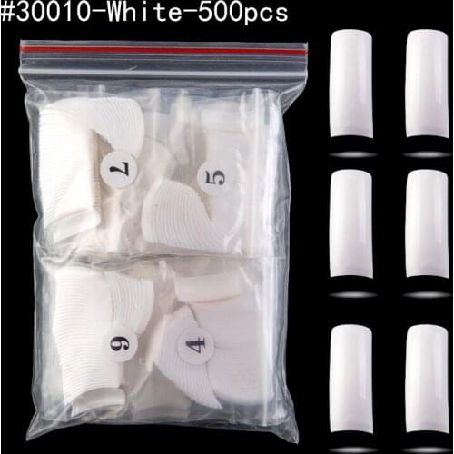 500pcs/Bag French White Natural Fake Nail Tips Half Cover Acrylic Artificial False Nail Art 10size DIY Salon Manicure Decoration