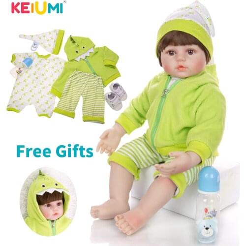 KEIUMI Cute Baby Reborn Silicone Cartoon Green Dinosaur Reborn Baby Dolls 60 cm Lifelike baby Menino Birthday christmas Gifts