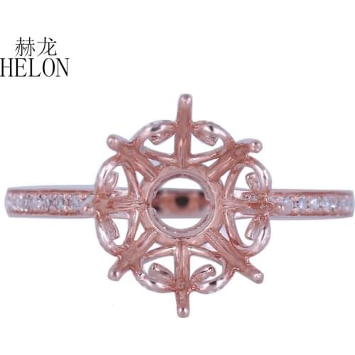 HELON Solid 10K Rose Gold Round 10-11mm Semi-Mount Engagement Natural Diamonds Ring Wedding Ring Women Trendy Fine Jewelry Ring