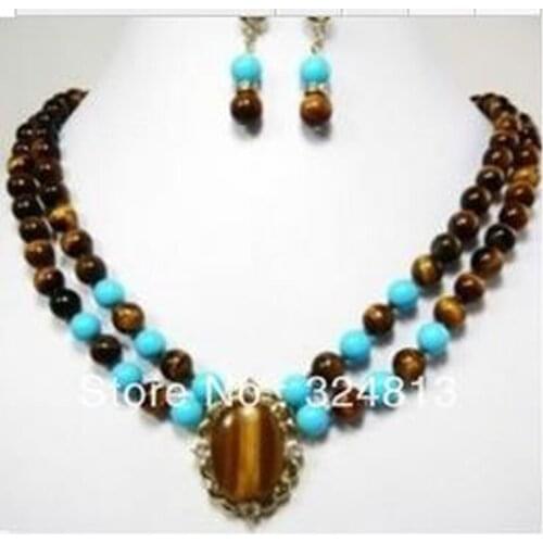 New Womens Beautiful tigereye earring necklace set 17"-18" 5WSE8