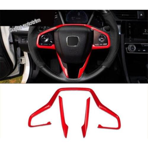 Lapetus Steering Wheel Frame Cover Trim Fit For Honda Civic 2016 2017 2018 2019 2020 Red / Carbon Fiber ABS Accessories Interior