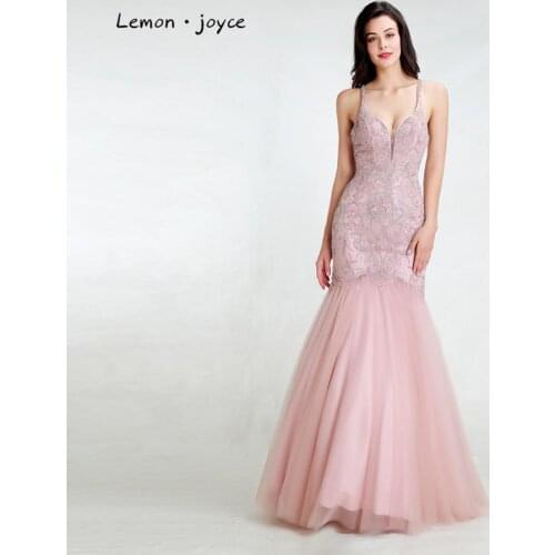 Lemon joyce Prom Evening Dress 2020 New Luxury Heavy Industry Beaded Sexy Strap Temperament Thin Skinny Fishtail Skirt Plus Size