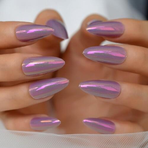 Metallic Fake Press On Nails Almond Shape Mirror Acrylique Ongle Chrome Shiny False Nail Tips Artificial Nail Salon Supply