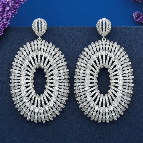 ModemAngel Luxury Big Flower Super Shiny AAA Cubic Zirconia Silver Color Africa Women Wedding Paty Drop Earring Fashion Jewelty