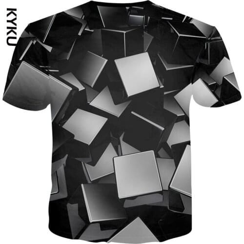 KYKU Summer T shirts Men Geometric Patterns Print 3d T shirts Men Black Cool Tops Casual Tees Streetwear Oversized 5XL