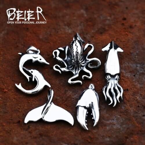 BEIER Stainless Steel Punk Style Dolphin sharkanimal Fish Pendant fashion Chain Necklace men/women Jewelry LHP205