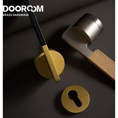 Dooroom Brass Leather Door Lock Set Black Brushed Nickel Bedroom Bathroom Double Wood Door Lever Set Dummy Privacy Passage