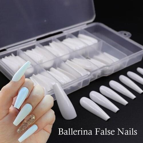 100/500/600pcs Artificial Fake Nails Press on Long Clear Natural White False Nail Art Tips Coffin Full Cover Acrylic Manicure