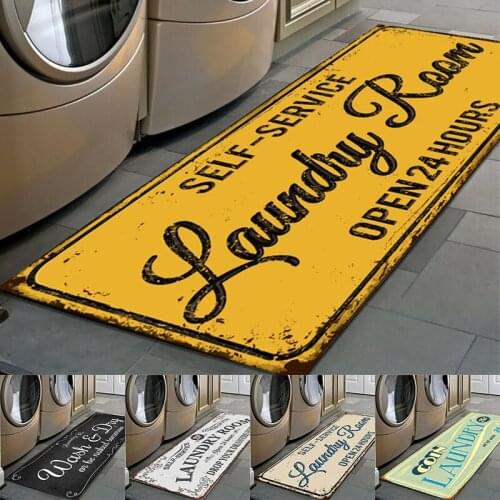 Letter Printed Floor Area Rug Non-Slip Washable Laundry Room Bedroom Bathroom Kitchen Carpet Modern American Entrance Doormat